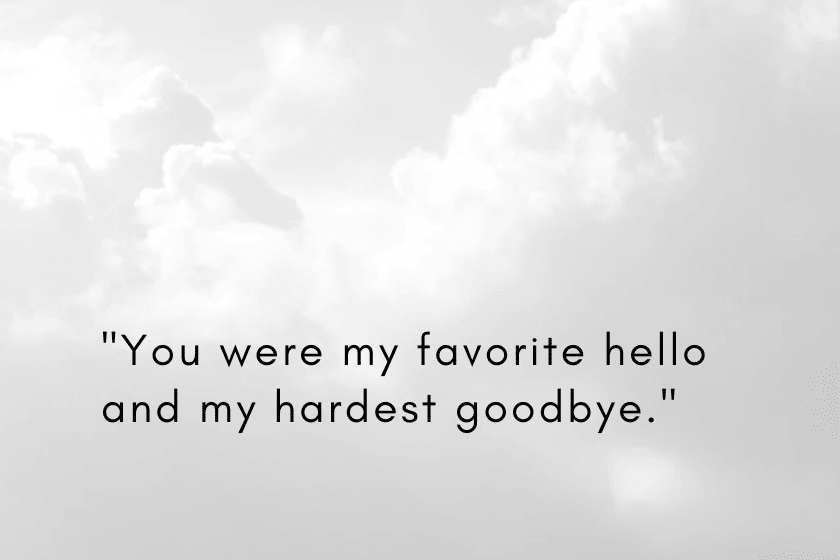 Quote: "You were my favorite hello and my hardest goodbye."