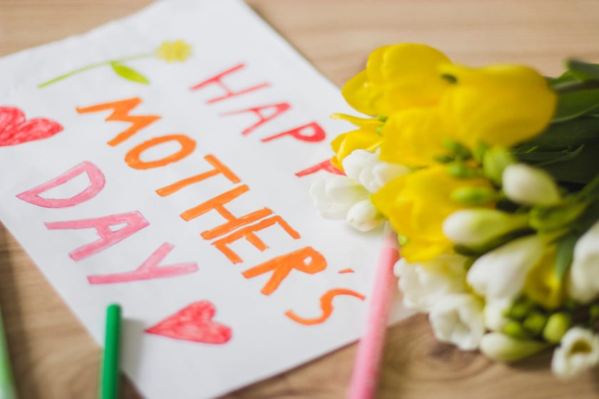 Happy Mothers Day greeting card and flowers 