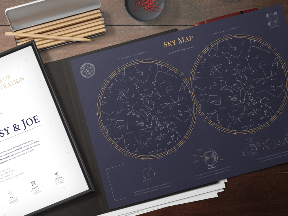 Star registration certificate and Star Map 