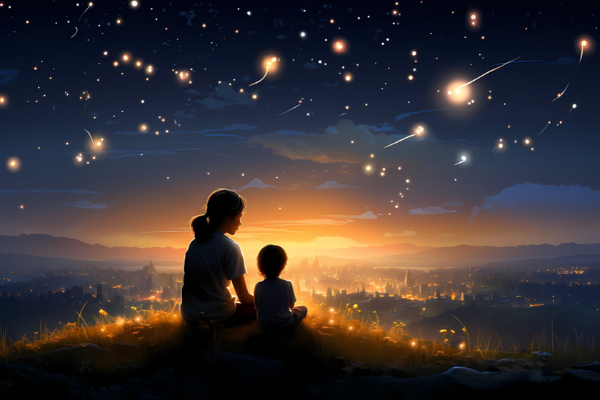 mum and child stargazing