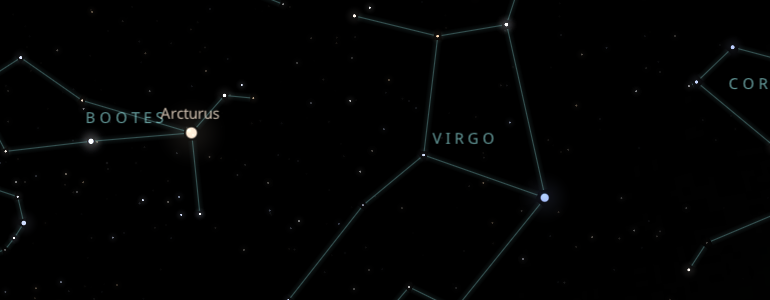 The shape and the main stars of Virgo constellation alongside the neighboring constellations in outer space.