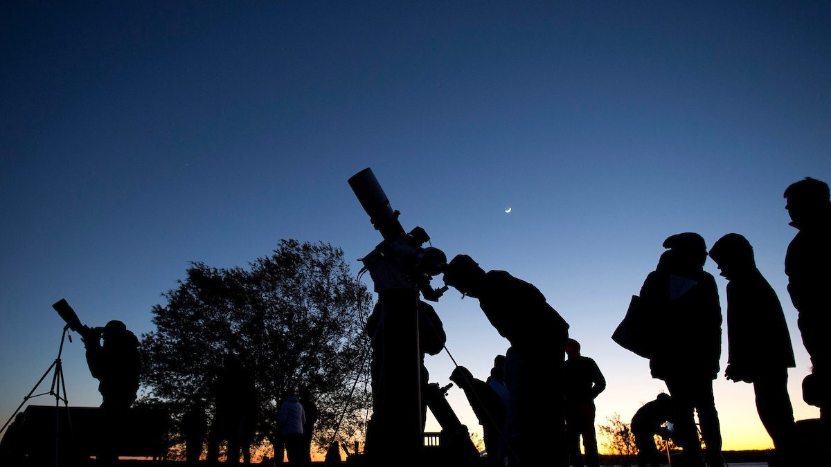 People watching stars with telescopes