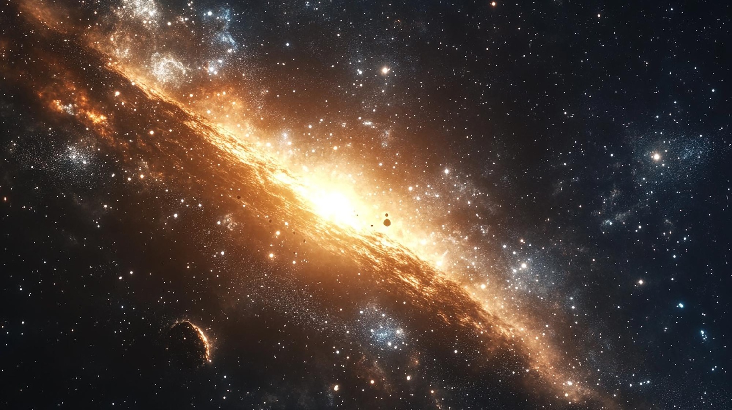 Galaxy with blue and brown dust clouds