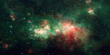 Green and red nebula clouds