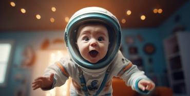 Felice bambino astronauta.