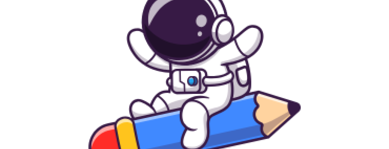 image of cosmonaut on a rocket in the shape of pencil 