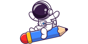 image of cosmonaut on a rocket in the shape of pencil 