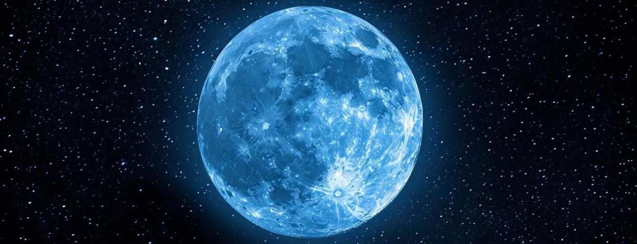 The Moon shining blue