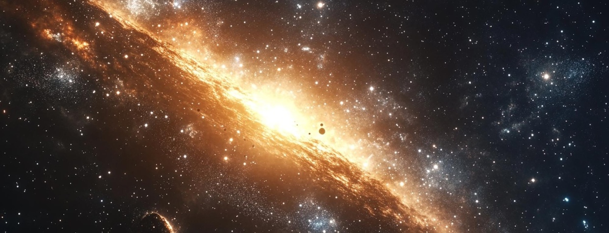 Galaxy with blue and brown dust clouds