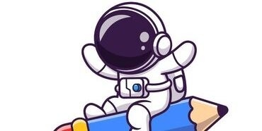 image of cosmonaut on a rocket in the shape of pencil 