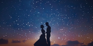 romantic couple watching night sky 