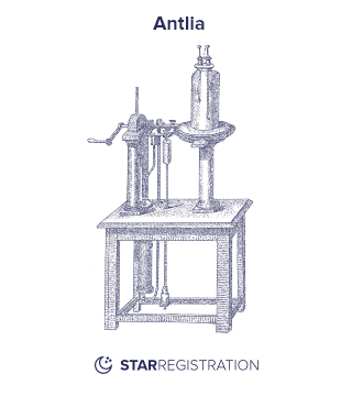 Starregistration.net adaption of a painting of Antlia Constellation from Uranographia celestial atlas by Johannes Hevelius.