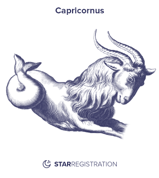 Starregistration.net adaption of a painting of Capricornus Constellation from Uranographia celestial atlas by Johannes Hevelius.