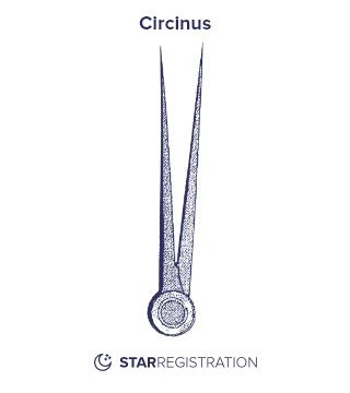 Starregistration.net adaption of a painting of Circinus Constellation from Uranographia celestial atlas by Johannes Hevelius.