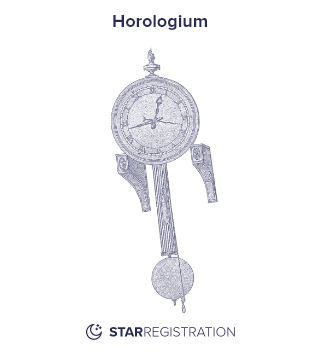 Starregistration.net adaption of a painting of Horologium Constellation from Uranographia celestial atlas by Johannes Hevelius.