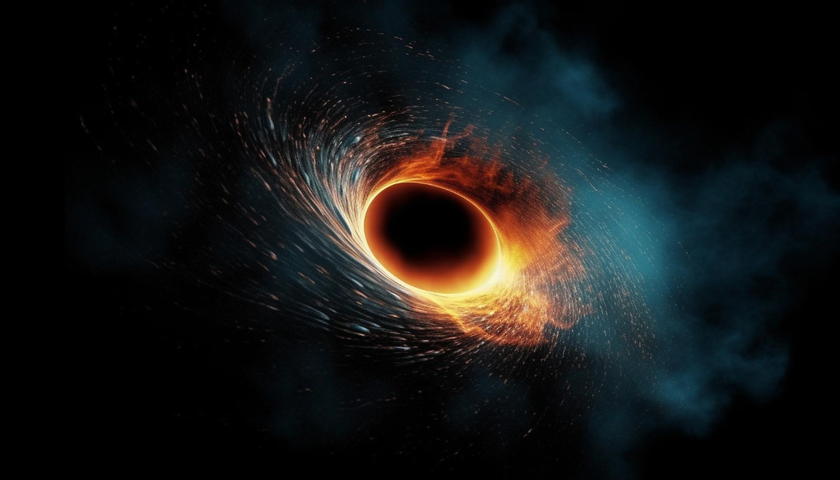 A black hole surrounded by yellow and red border