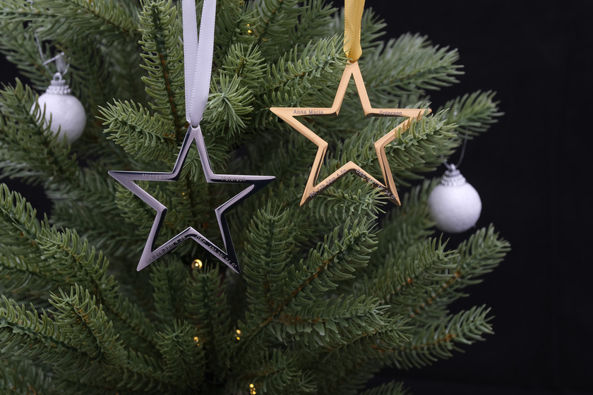 gold and silver engraved stars on a tree