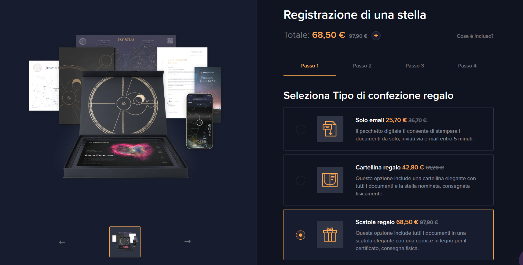 Tipi di pacchetti di registrazione delle stelle.