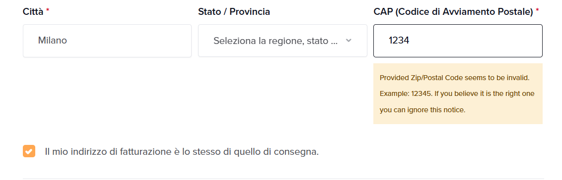 Inserisci l'indirizzo di spedizione.