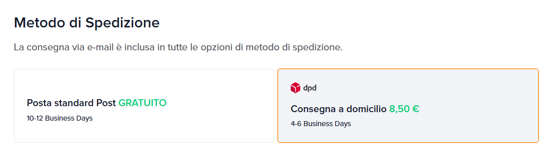 Scegli il metodo di spedizione.