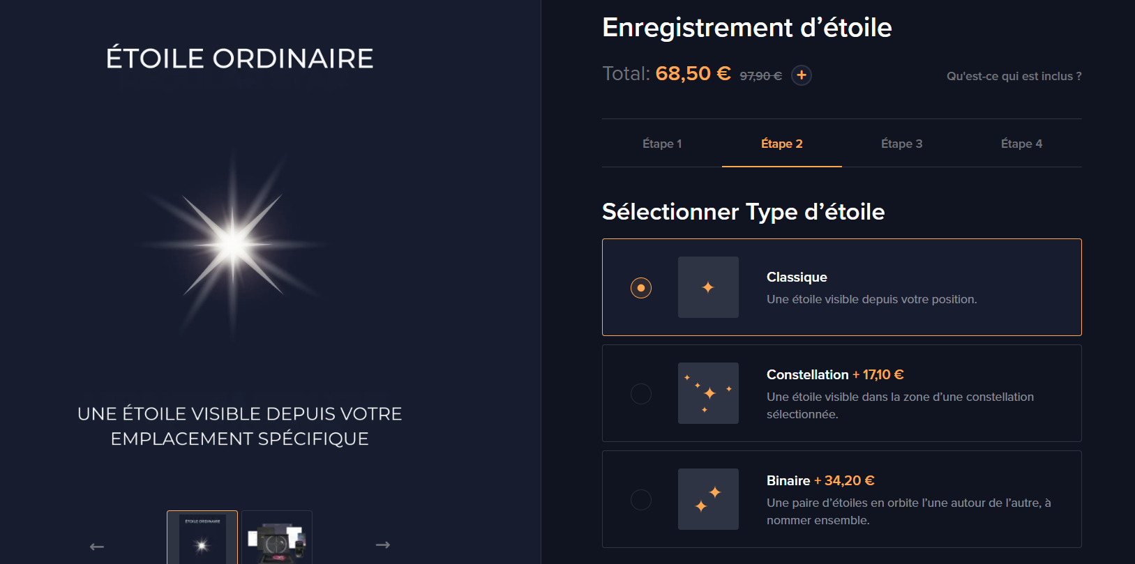 S&eacute;lectionnez le type d'&eacute;toile.