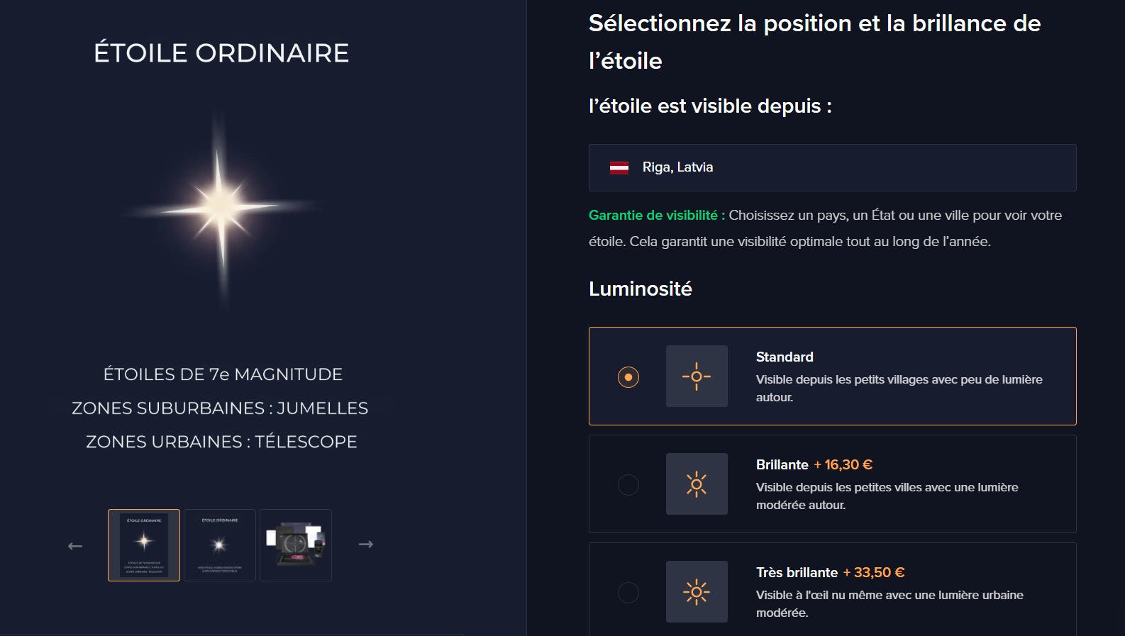 S&eacute;lectionnez la luminosit&eacute; de votre &eacute;toile.
