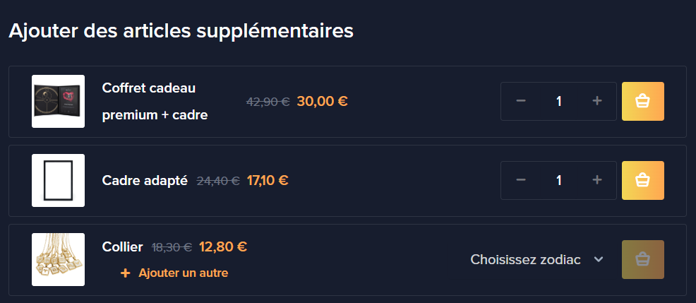 Ajouter des &eacute;l&eacute;ments suppl&eacute;mentaires au forfait d'enregistrement des &eacute;toiles.