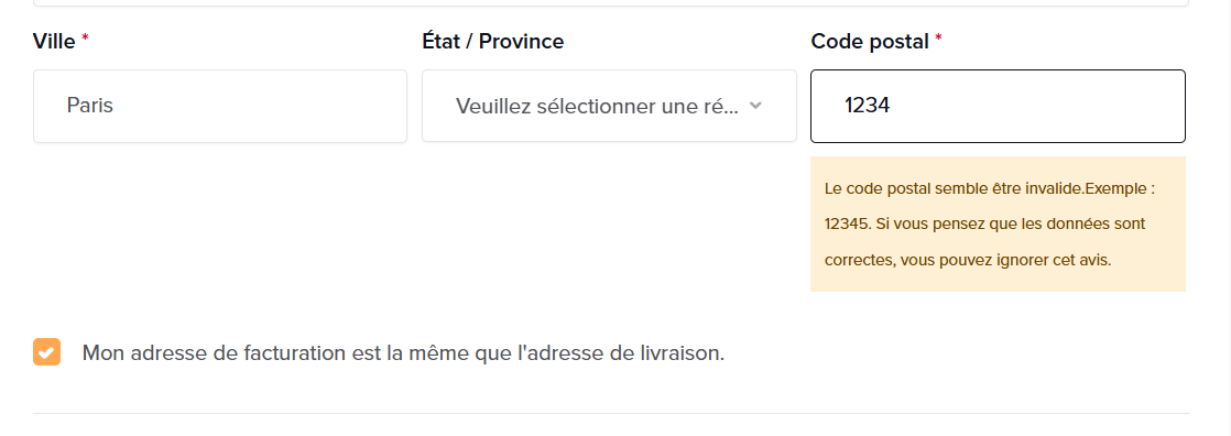 Saisir l'adresse de livraison.