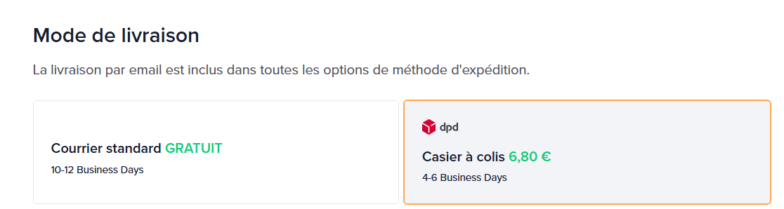Choisir la m&eacute;thode de livraison.