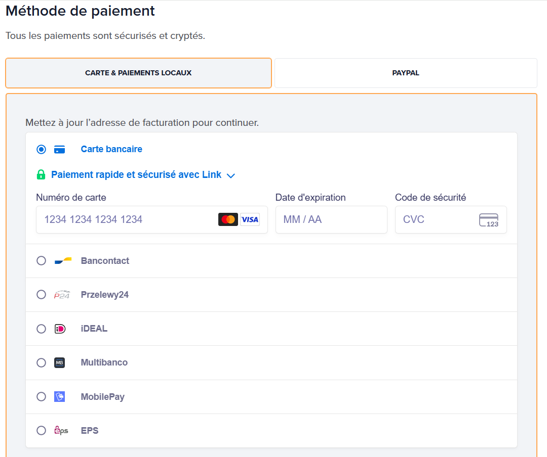 Choisir le mode de paiement.