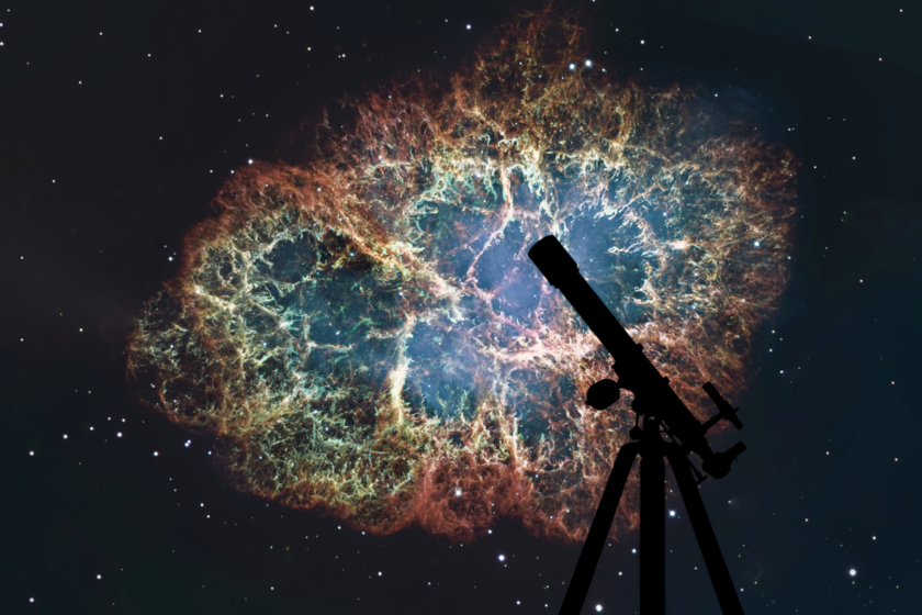 A telescope pointed at a supernova explosion in the sky