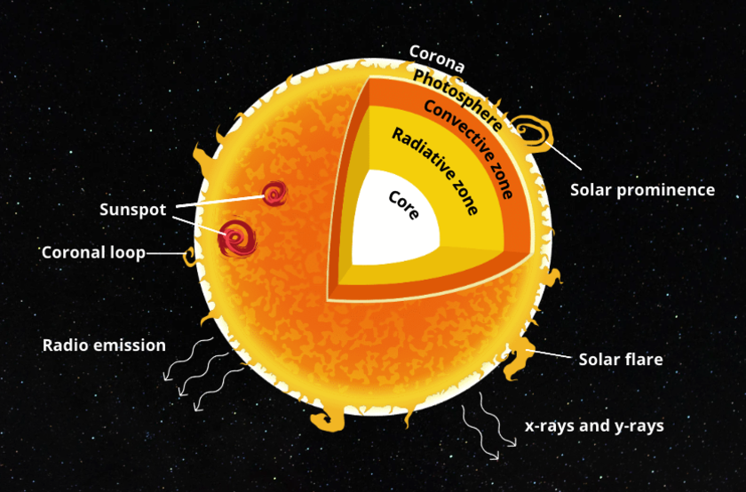 A depiction of stars anatomy and its layers with the appropriate names