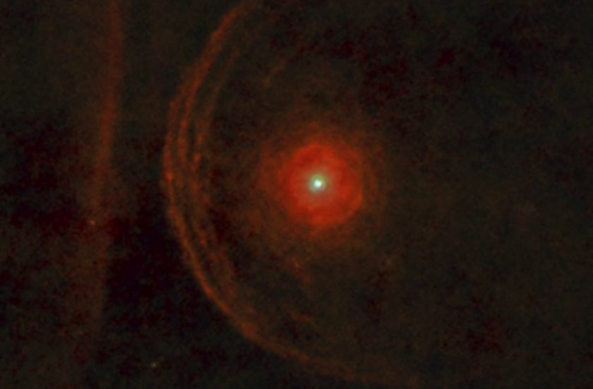 A close up image of the star Betelgeuse with it looking like a blurry yellow spot