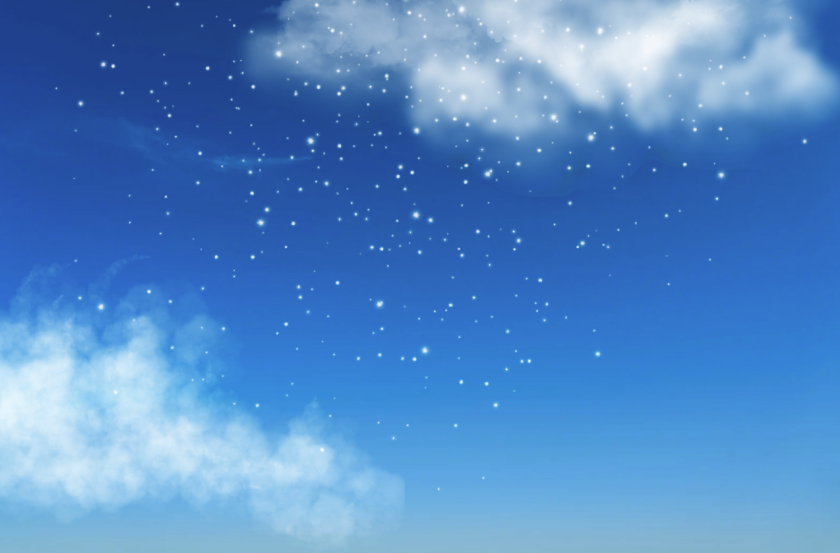 Blue sky with clouds and stars shining brightly during daytime