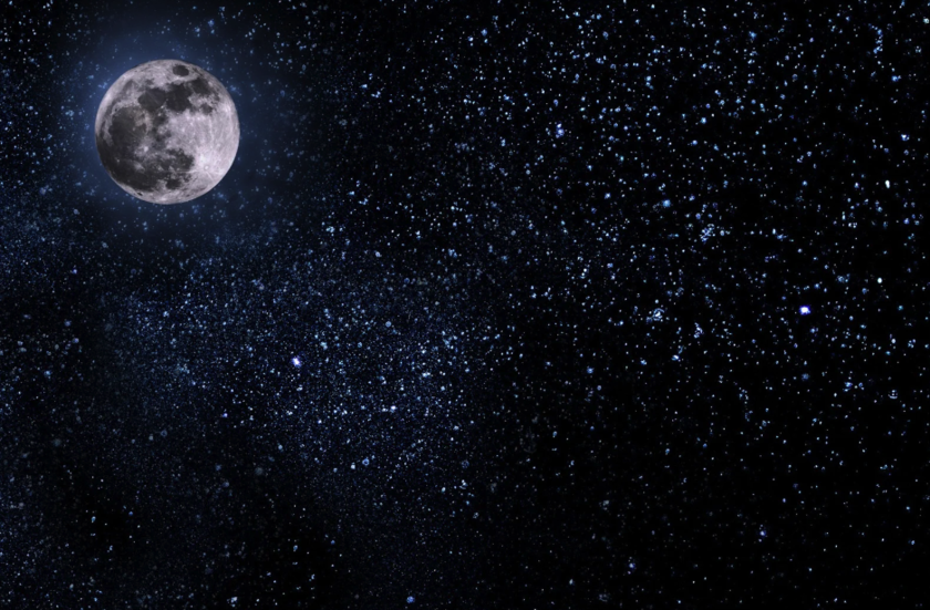 The Moon in the starry night sky