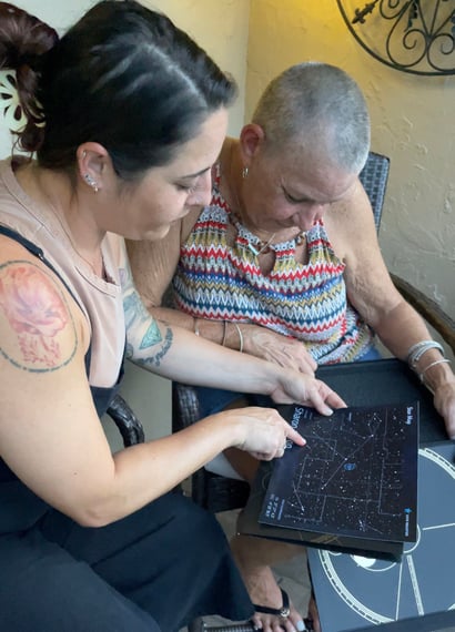 two people looking at the star map