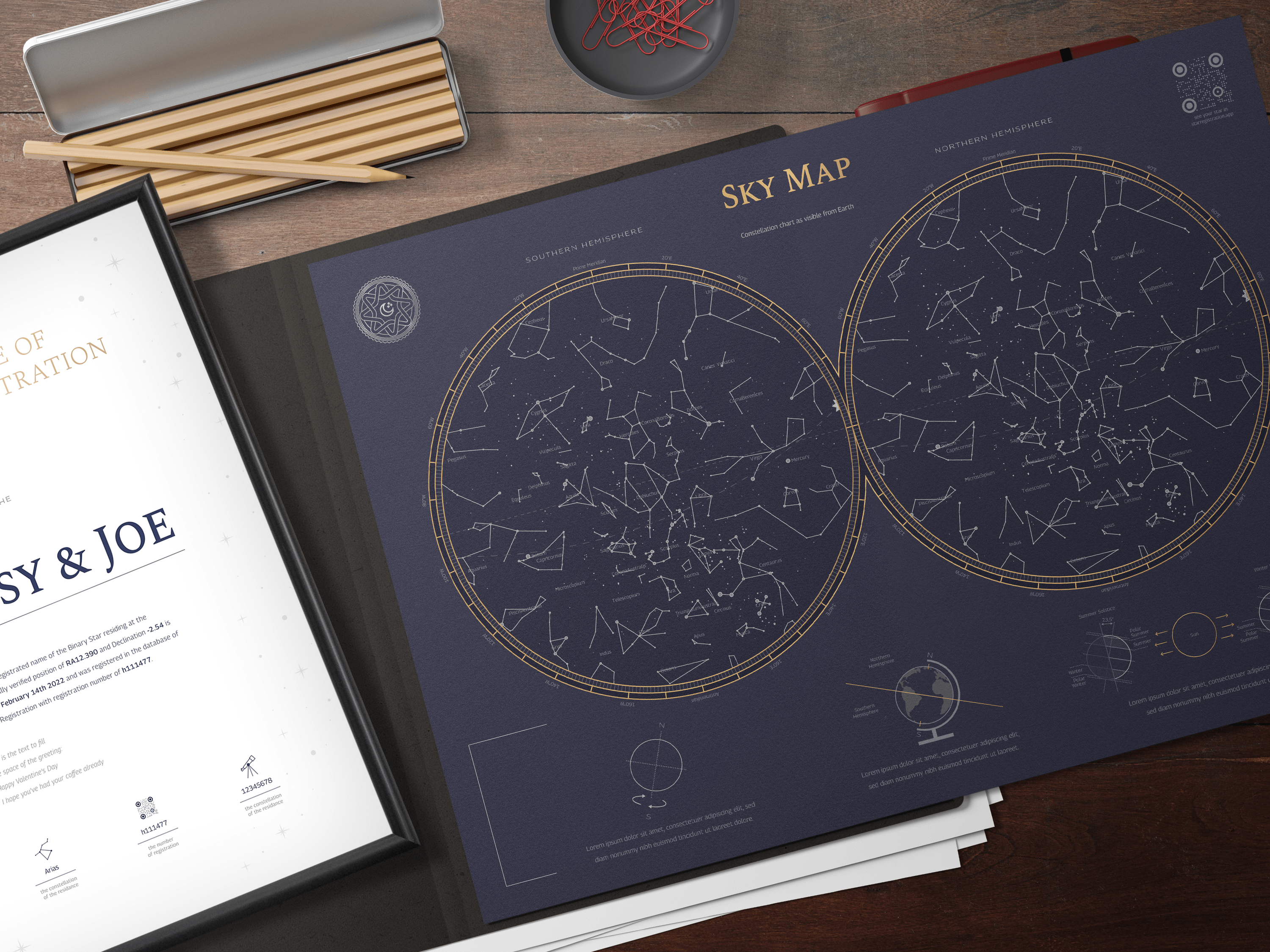 Starregistration.net Sky Map with Star Certificate