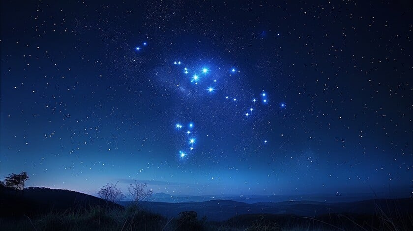 A few bright stars shining brightly in the blue night sky above the horizon