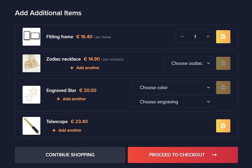 add additional items to star registration order