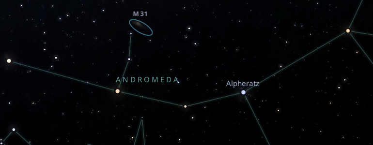 The shape and the main stars of Andromeda constellation alongside the neighboring constellations in outer space.