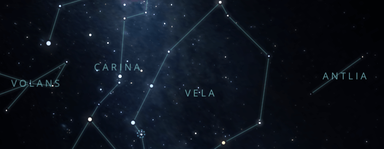 The shape and the main stars of Antlia constellation alongside the neighboring constellations in outer space.