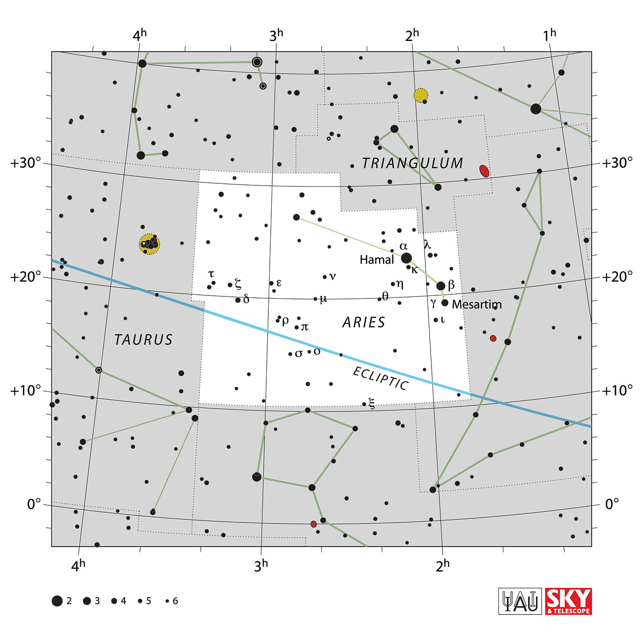 The location of the Aries Constellation is displayed in a star map by IAU from the Sky & Telescope magazine.