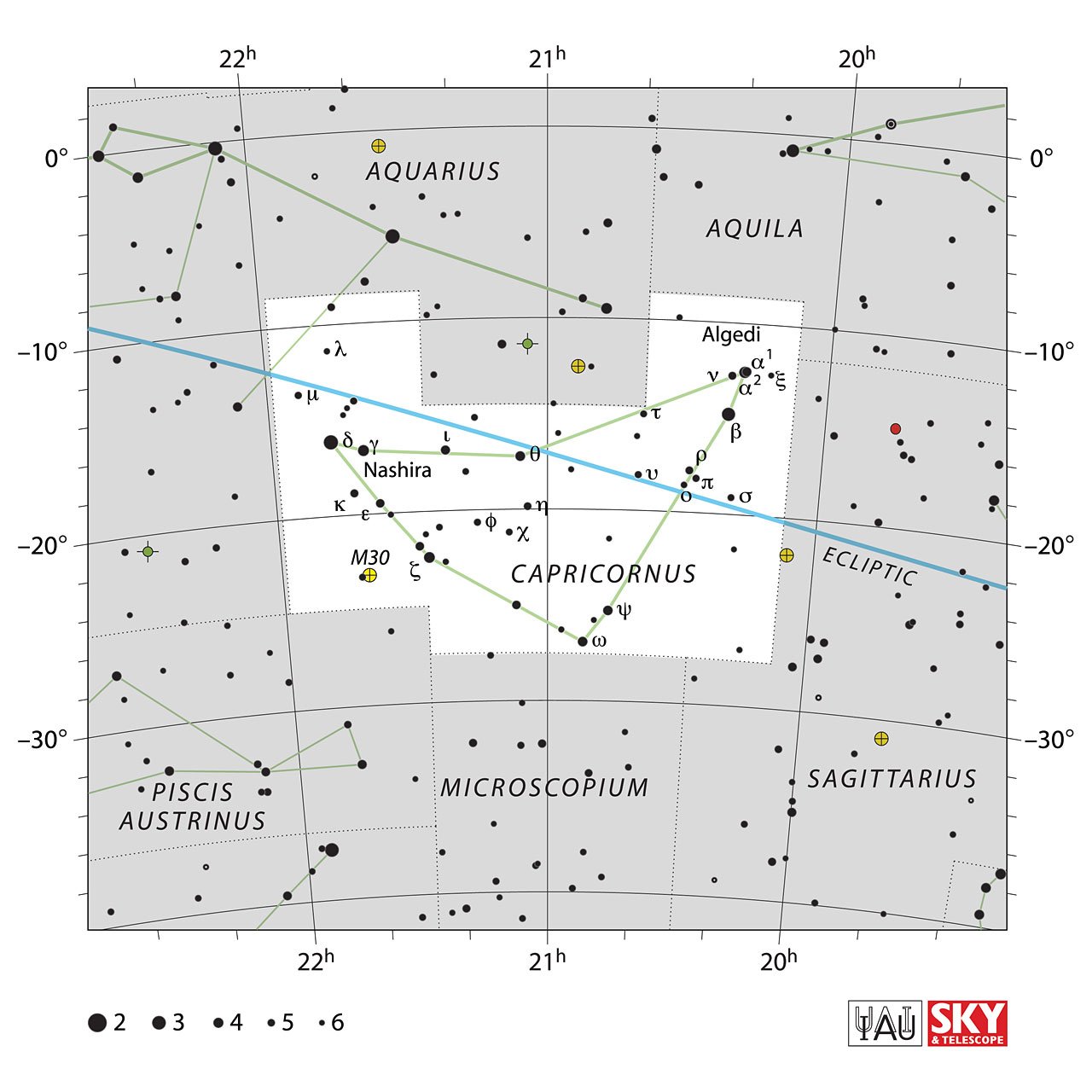 The location of the Capricorn Constellation is displayed in a star map by IAU from the Sky & Telescope magazine.