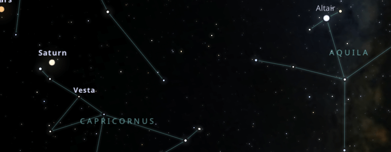 The shape and the main stars of Capricorn constellation alongside the neighboring constellations in outer space.