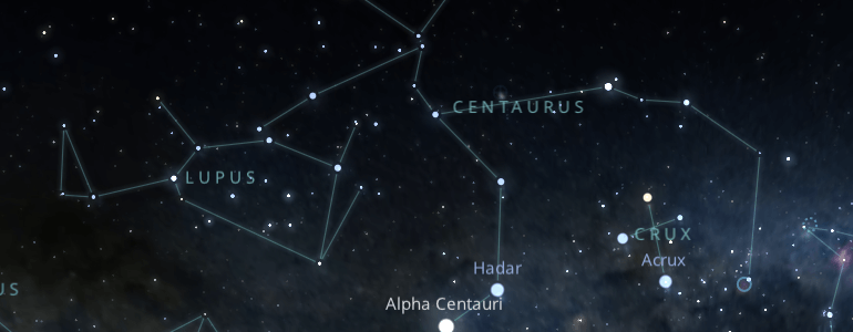 The shape and the main stars of Centaurus constellation alongside the neighboring constellations in outer space.