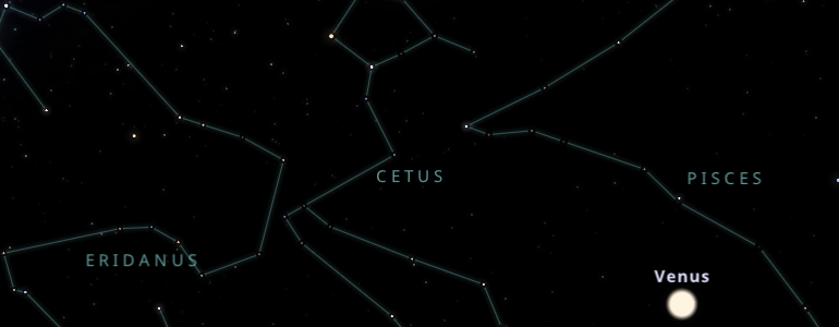 The shape and the main stars of Cetus constellation alongside the neighboring constellations in outer space.