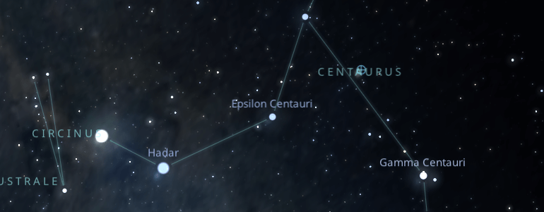 The shape and the main stars of Circinus constellation alongside the neighboring constellations in outer space.