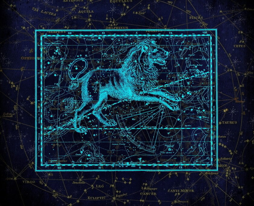 A drawing of the Leo constellation as a lion