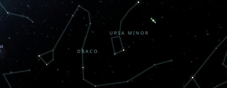 The shape and the main stars of Draco constellation alongside the neighboring constellations in outer space.