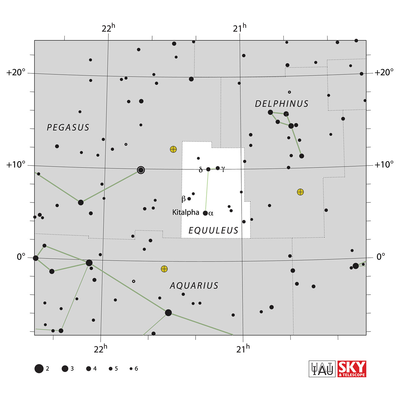 The location of the Equuleus Constellation is displayed in a star map by IAU from the Sky & Telescope magazine.